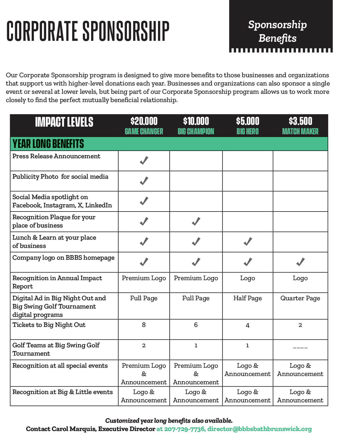 BBBS Sponsorship 2026 - levels